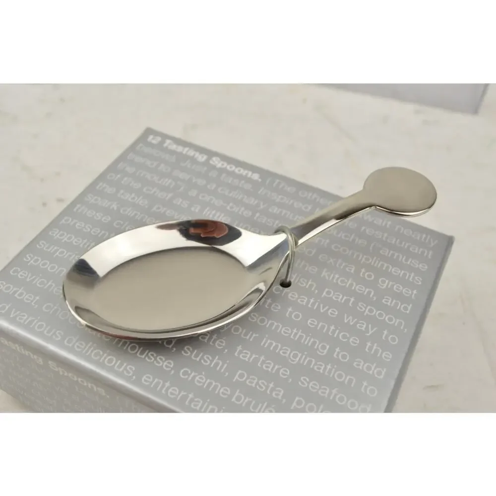 Crate & Barrel Appetizer Tasting Spoons One Bite Silver Tone Set of 12